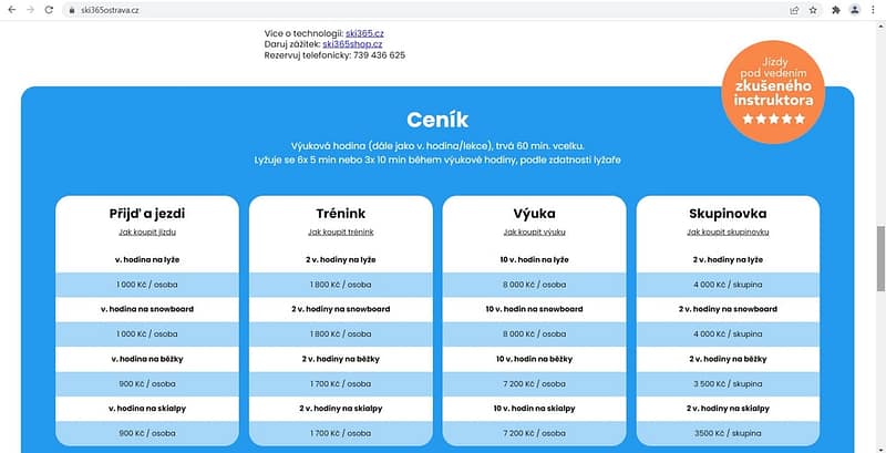 Cenik výuky ski365
